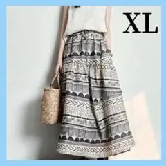 【人気商品】XL フレアスカート ベージュ系 Aライン 着痩せ 柄スカート