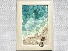【SALE】波の記憶༄シーグラスアート　ヒーリングアート　 木製フレーム付き