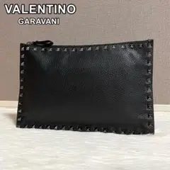 【美品】VALENTINO GARAVANI クラッチバッグ スタッズ フラット