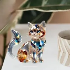 クリスタル プリント 猫 置物 インテリア サンキャッチャー アクリル板