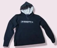 BURBERRY パーカー ブラック フード チェック L