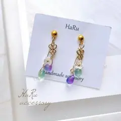 【 80 】チェコビーズ ブルー お花 ピアスorイヤリング