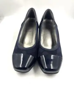 美品　fitfitフィットフィット21.5 ウエッジ ソール紺色ネイビーパンプス