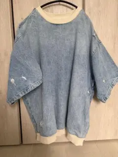 ZARA ザラ　ダメージデニム　プルオーバー　tシャツ 半袖　オーバーサイズ