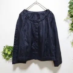 f5-3【超美品】K.T LINO リネン長袖ノーカラージャケット七分袖ブラウス