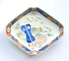 伊万里千鳥軍配図刺身皿 色絵 染錦、古伊万里や有田焼、九谷焼やアラビア好きに