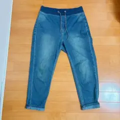 【美品】青デニムパンツ ドローストリング付き　ゴム