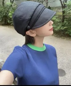 【紐、ネックカバーあり】しいちゃん 完全遮光 キャスケット 黒　帽子　レディース