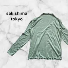 【サキシマトーキョー】長袖メロウカットソー ハイネック スカラップ グリーン