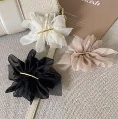 【３色セット】シフォン ヘアクリップ バレッタ 花 おしゃれ 大人可愛い
