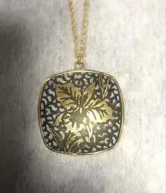 大ぶり　ヴィンテージ　ネックレス　ダマスキナード　花　象嵌　レトロ