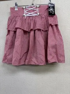 新品夢展望dearyフリル付き赤白ギンガムチェックミニスカート