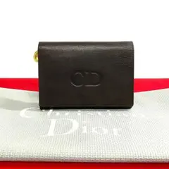 ほぼ未使用 クリスチャンディオール CD ロゴ レザー 二つ折り 財布 茶