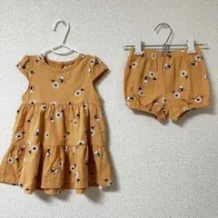 美品　Pekkle セットアップ　70cm 半袖　夏服　オレンジ　ハチ　花柄