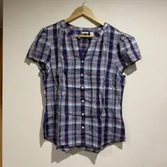 L.L.Bean　バンドカラーさわやかチェックブラウス　エルエルビーン Mサイズ