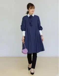 anplegant フリルシャツワンピ ワンピース ネイビー