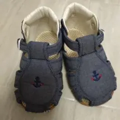 ネイビー デニム風 サンダル アンカー刺繍
