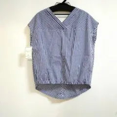 【新品タグ】綿 コットン Vネック ストライプ シャツ ブラウス 夏