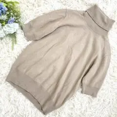 ハッシュアッシュ タートルネック半袖ニットトップス XXSサイズ ベージュ