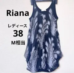 リアナ 黒 ノースリーブ チュニック 38 M相当　羽根模様