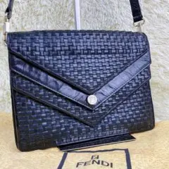 極美品 フェンディ ショルダーバッグ 編み込み オールレザー 黒色 ビンテージ
