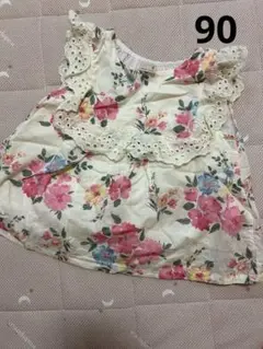 プティマイン　花柄　フリル　半袖トップス　チュニック　90
