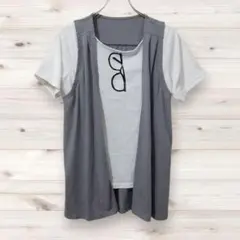 D0300 リブインコンフォート Tシャツ 半袖 カットソー (L) 白 グレー