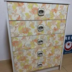 昭和 レトロポップ 花柄 オレンジ系 チェスト 洋服タンス