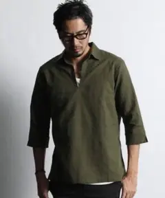The DUFFER リネンS綿麻素材 7分袖 スキッパーシャツ