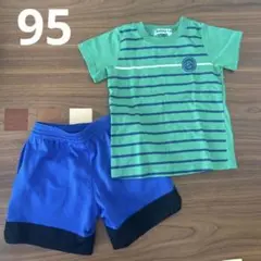 Bobby Lou 緑青ストライプTシャツとショートパンツセット 95cm