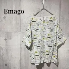 391【Emago】イマゴ　ブラウス　ポップな魚柄　グレー　綿100%