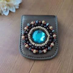 ハンドメイド　リメイク　手芸　ポイント　ビーズ 青　茶色　匿名配送