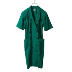W-312【美品】ヴィンテージ グリーン ダブルシャツワンピース レーヨン混