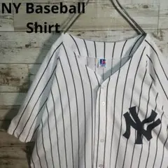 ニューヨークヤンキース　ベースボールシャツ　XL　白　ストライプ　USA