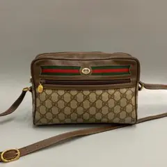 美品 グッチ シェリーライン GG ロゴ レザー ショルダーバッグ ブラウン