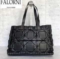 【極美品】FALORNI イントレチャート 黒 ラムレザー A4 トートバッグ