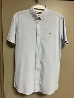美品★日本製★LACOSTE ラコステ 銀ワニ ボタンダウン 半袖シャツ 水色