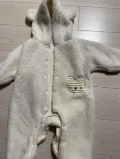フード付きロンパース クリーム色 50-70cm