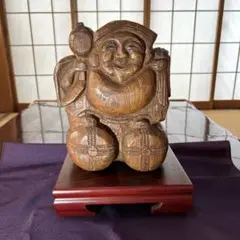 大黒天　木像　木彫　台付き