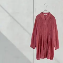 3609【FINCH】シャツ　薄手　透け感　丈長め　ピンク　Ｍ　Ｌ　春夏　羽織り
