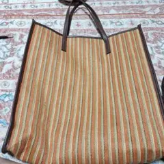 ストライプ トートバッグ オレンジ ベージュ