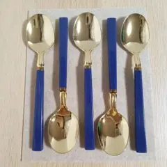 ラピスラズリ色 カレー用 スプーン 5本組 紺色 ネイビー ゴールド モダン