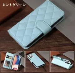 iPhone 14 手帳型ケース ミントグリーン　滑り止・スタンド機能付き