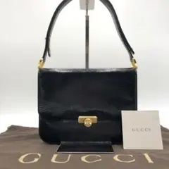 【美品】グッチ ショルダーバッグ リザード ゴールド金具 ヴィンテージ ブラック