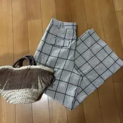 PLST プラステ 麻 リネン チェック ワイドパンツ M