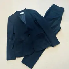 PLST プラステ　ノーカラー　スーツ　セットアップ　パンツ　ネイビー　Lサイズ