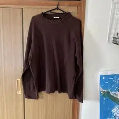 GU ブラウン 長袖Tシャツ クルーネック Lサイズ メンズ レディース