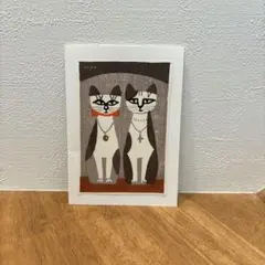 稲垣知雄　木版画　ペンダントの猫
