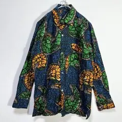 1点物 ヴィンテージ 総柄 コットンシャツ 激渋カラー アート スナップボタン