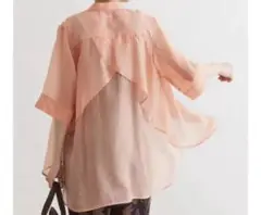 シアーバックフレアシャツ シアーシャツ ふんわりシアーブラウス オレンジ